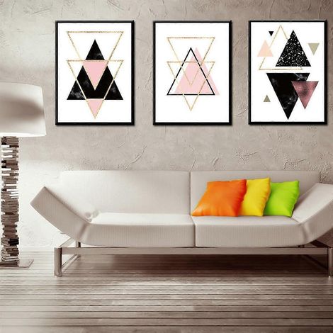 Affiche murale sur toile imprimée, motif patchwork géométrique effet marbre, dessin abstrait simple, décoration pour salon, chambre, bureau, chambre d'enfant. (1/5)