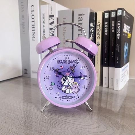 Réveil double cloche violet - Idéal pour les gros dormeurs - Fonctionne sur piles avec lumière - Réveil de chevet rétro en métal (1/5)