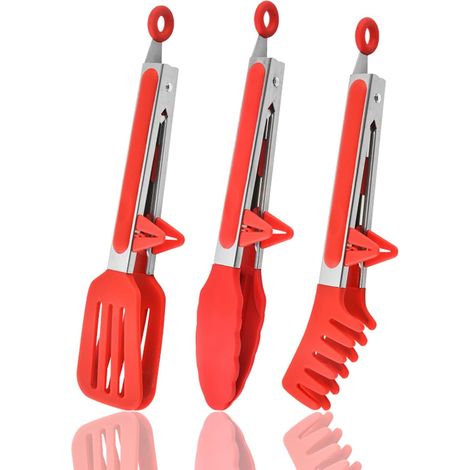 Juego de 3 piezas: pinzas de cocina de acero inoxidable, pinzas de cocina de silicona de 26,5 cm de largo, pinzas para parrilla, aptas para asar a la parrilla, ensaladas, pasta y encurtidos.