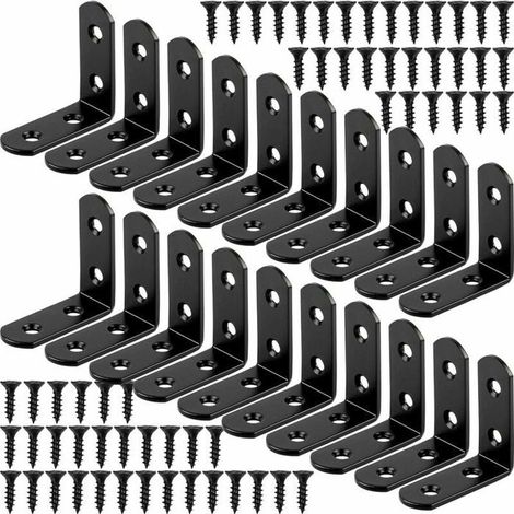 Support d'angle 40x40x16 mm - Noir - Inox antirouille - Lot 20 coins (1/5)