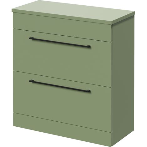 Napoli 390 Olive Green 800mm 2 Drawer Vanity Unit for Countertop Basins - 800mm - Matt Black 480mm Handle
