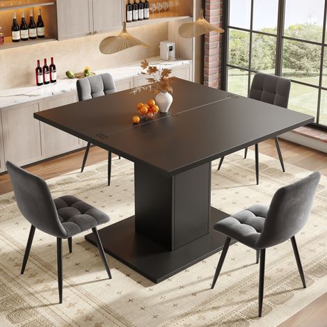 Table de salle à manger extensible 120x120x75,1 cm avec rangement, plateau rabattable, piètement carré - Noir (1/5)