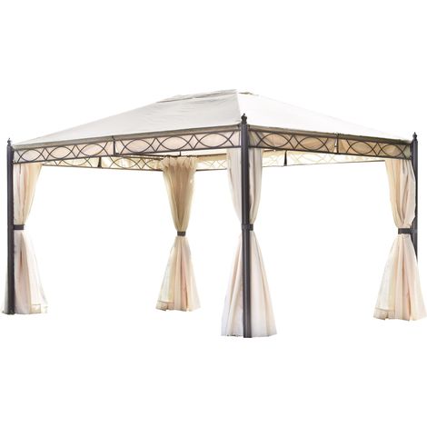 Gazebo da giardino 4x3 m con struttura in ferro grigio antracite e telo di copertura color sabbia - Varese