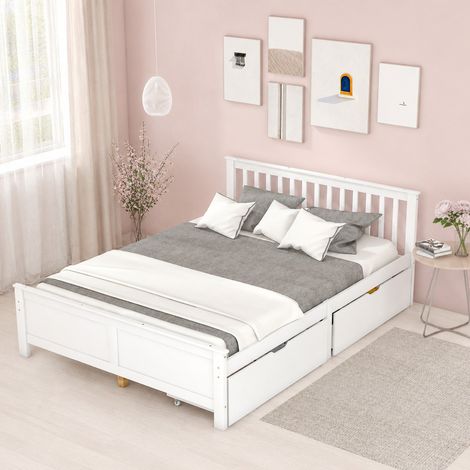 CHICFURN Letto matrimoniale 140x200 cm bianco in pino e MDF con 2 cassetti, senza materasso (1/5)