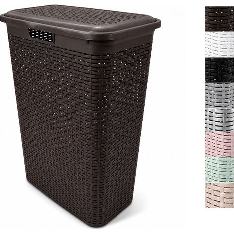 Cesto Ropa Sucia Pongotodo con Tapa y Asas  Cesta Colada Plástico Ratán  Cubo Ropa Sucia  Baño Dormitorio  38L/48L/60L