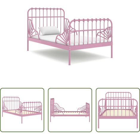 Metallbett - Ausziehbett Rosa Metall 80x130/200 cm (1/5)