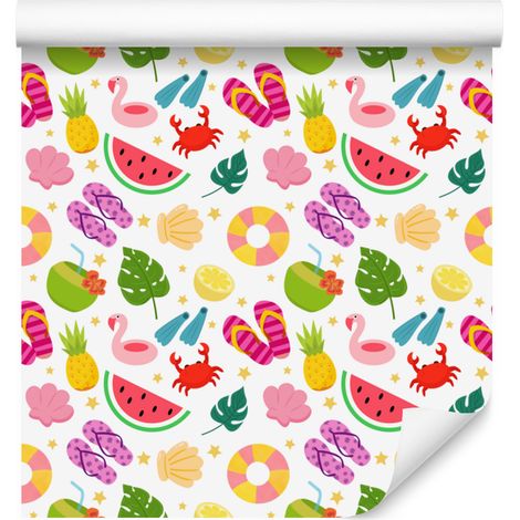 Papier peint d'été blanc, crème, corail et rose poudré pour le salon et la chambre 50x1000 (1/5)