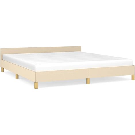Lit adulte pour 2 personnes avec tête de lit, Structure de lit, Assemblage Facile, Crème 160 x 200 cm Tissu OIB6283E (1/5)