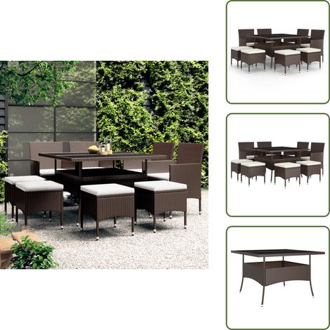 9-tlg. Garten-Essgruppe Poly Rattan Braun - Gartensessel - Gartentisch - Gartenmöbel Set - Outdoor Esstisch - Rattan Gartenmöbel (1/5)