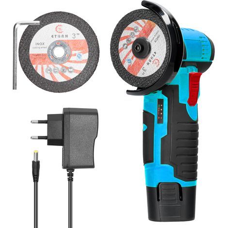 Mini Cordless Angle Grinder 19500RPM 12V Professional Cordless Angle Grinder with 1200mAh Batteries, 2 x 76mm Cutting Discs, Angle Grinder for Grinding, Polishing, and Cutting (1/5)