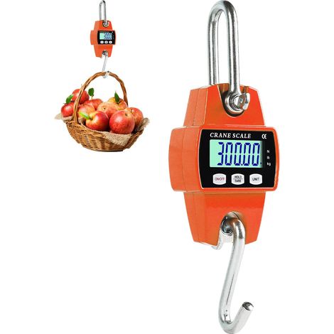 Balance Suspendue Numérique 300 KG, Balance À Grue Crochet Électronique en Aluminium avec Capteur Précis LCD Portable pour Chasse, Pêche, Ferme, L'usine, Pesage sur Quai, Orange (1/5)