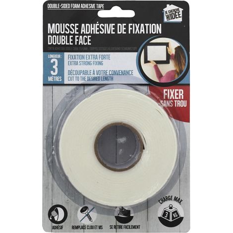 Rouleau Adhésif Double Face "Mousse" 3m Blanc (1/5)