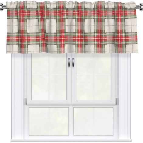 Valance Fenêtre - Motif Carreaux Rouge Vert - 54 Pouces L x 18 Pouces H - Poche Pour Tringle - Polyester - Pour Cuisine Salle À Manger Salon Chambre (1/5)