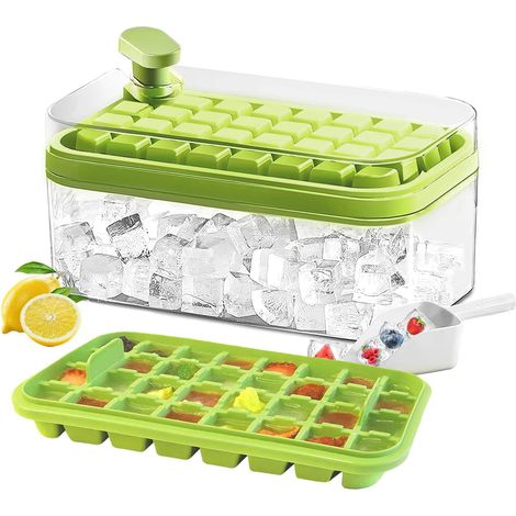 Moule à glaçons carré en silicone avec couvercle et boîte de rangement, compatible congélateur, outil pour machine à glaçons (vert) (1/5)
