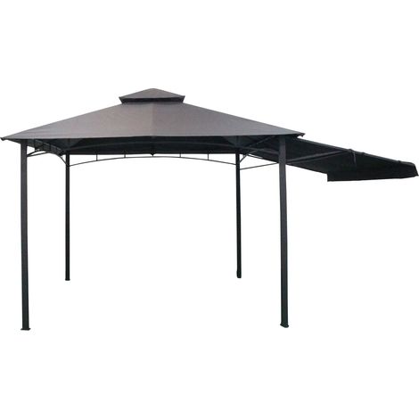 Gazebo Doppio Tetto da Giardino 3x3x2,6m con Pannello Laterale Pieghevole Grigio