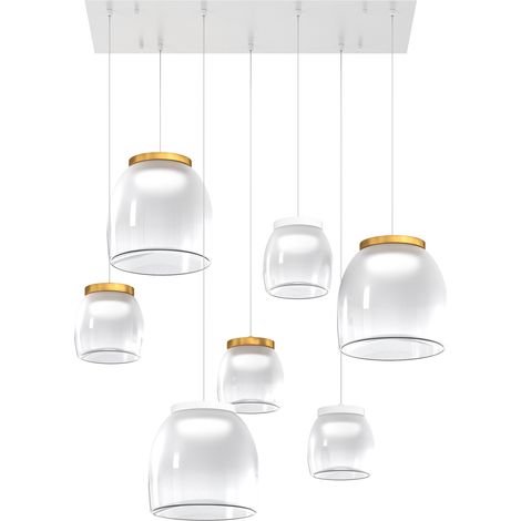Lampadario Contemporaneo Drum Metallo Bianco Vetro Oro 7 Luci Led 32-48W Calda