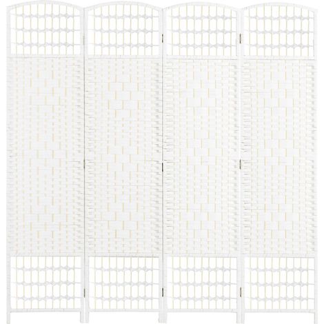 Pour salon ou chambre, paravent pliable 4 panneaux autoportant, tressage main blanc 160x170 cm (1/5)