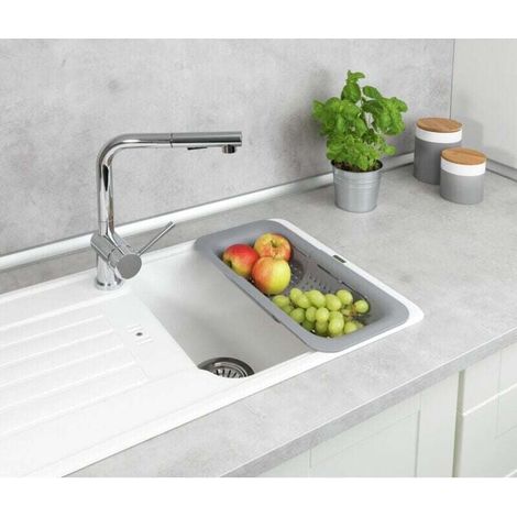 Sivo Spülsieb, praktisches Kunststoff-Spülsieb zum Waschen von Obst und Gemüse, ausziehbar bis zu 50 cm für hygienisches Arbeiten in der Küche, BPA-frei, hellgrau
