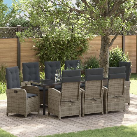 Garten Essgruppe 9 pcs Grau Poly-Rattan vidaXL (1/5)