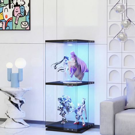 Vitrine Verre Rotative 360° Noir, Cloisons en verre 2 Niveaux avec LED RGB - Vitrine indépendante, Anti-basculement,82x38x38 cm (1/5)