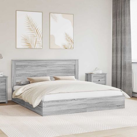Storage Bed Grey Sonoma 200 x 200 cm Engineered Wood vidaXL (1/5)