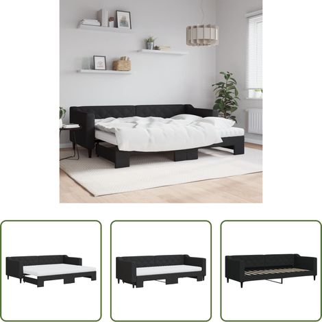 Lit gigogne - Lit de jour avec lit gigogne et matelas noir 80x200 cm tissu (1/5)