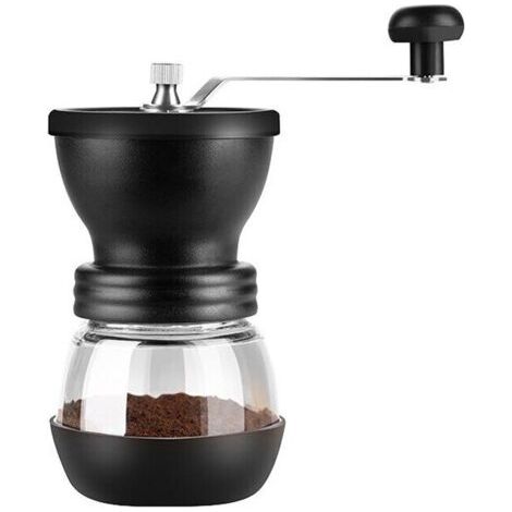 Manuelle Kaffeemühle, Doppellager, tragbar, Keramik/Glas/Edelstahl/PP/Silikonmaterial, Schwarz (1/5)