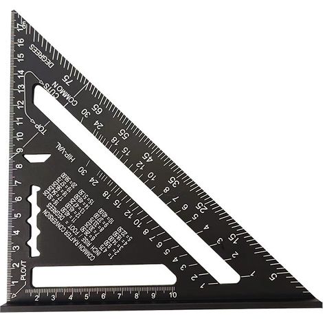 pièce de mesure de rapporteur carré de haute précision, règle triangulaire à échelle noire, règle de mesure d'angle rugueux, outil triangulaire carré en aluminium de 7 pouces pour charpentiers, menuis (1/3)