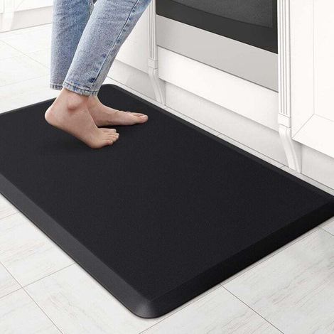 Thick Anti-Fatigue Kitchen Mat 45 x 71 cm, Waterproof, Non-Slip, Comfortable, Ideal for Use on a Table or at the Sink (Black) (1/4)