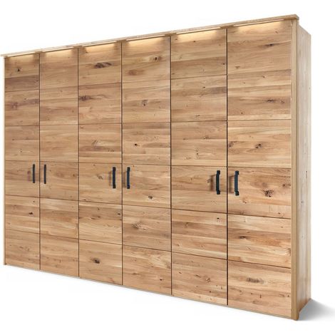Kleiderschrank 6-türig Wildeiche 289x60x219 natur geölt HALMSTAD 102