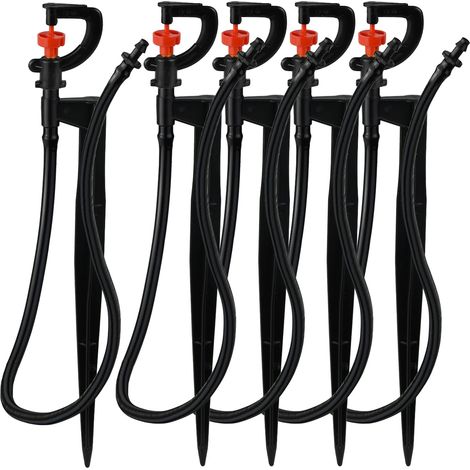 (d-5pcs) Sprycle Lot de 5 arroseurs micro-rotatifs à 360° de 6,35 mm (1/4") avec piquet de 20 cm et connecteur à barbes pour pelouse, ferme ou serre. (1/4)