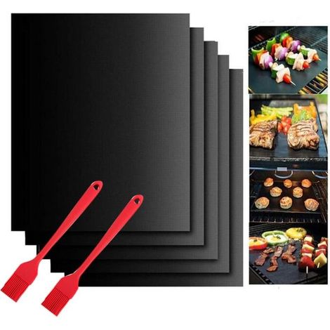 Tapis de Cuisson Barbecue,5 PcsTapis Barbecue Set-40x50cm,feuille de cuisson reutilisable,feuille teflon,pour Barbecue à Gaz,électriques et Charbon (40x50 cm) (1/5)