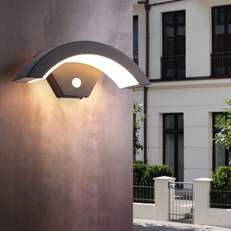 Applique murale moderne à LED 18 W, pour intérieur/extérieur, noire, avec détecteur de mouvement. (1/5)