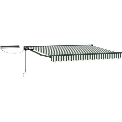 Store banne motorisé rétractable, vert, blanc et gris anthracite, 3 x 2,5 mètres. (1/5)