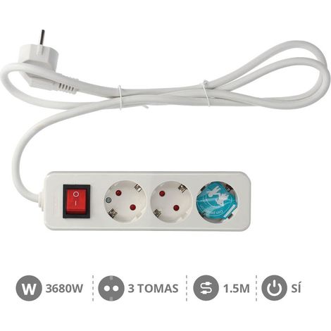 Base múltiple 3 enchufes con interruptor 1.5m cable GSC 0800211 (1/2)