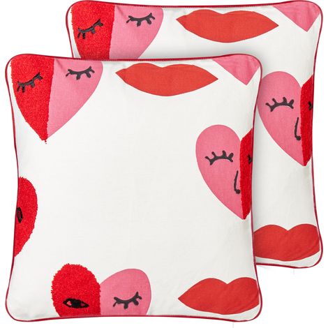 Lote de 2 cojines decorativos fabricados en algodón rojo y blanco con motivo de corazones 45 x 45 cm Periwinkle (1/5)