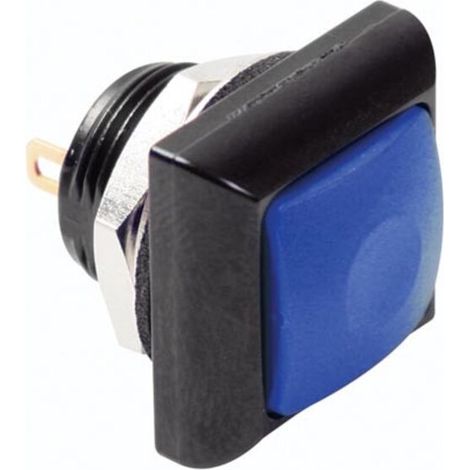 Poussoir Métallique Carré - Interrupteur SPST Off-(On) - Capuchon Bleu - 400 mA - 1 Pièce (1/2)