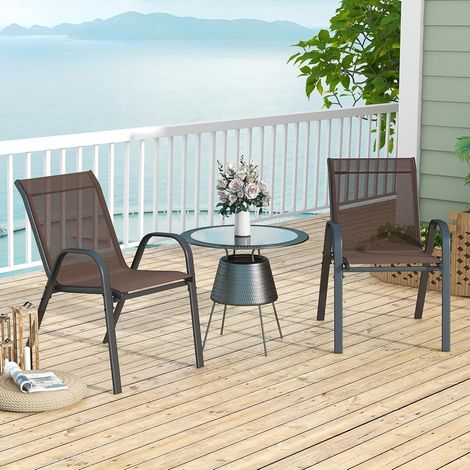 Set of 4 stackable garden chairs made of textilene and metal frame 56 x 70 x 84 cm brown (1/5)