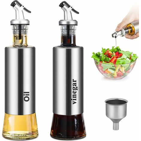 VURAHOME - Bouteille Huile Olive Bouteille Huile Et Vinaigre Distributeur Huile Doseur Huile Acier Inoxydable, Avec Bec Verseur Et Entonnoir, Utilisé Pour Les Grillades, 300 Ml 2, Imprimé Avec Des Mot (1/5)