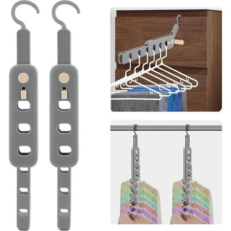 Zusammenklappbarer, multifunktionaler Wäscheständer, ideal für Reisen, platzsparend, aus Kunststoff, geeignet für Kleiderschränke (2er-Set, grau) (1/5)