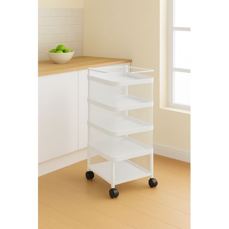 Resserre Métallique Carrée 4 Niveaux à Roulettes Blanc Rangement Cuisine/Bureau/Salle de Bain 28 x 28 x H 75 cm - Livraison gratuite (1/3)