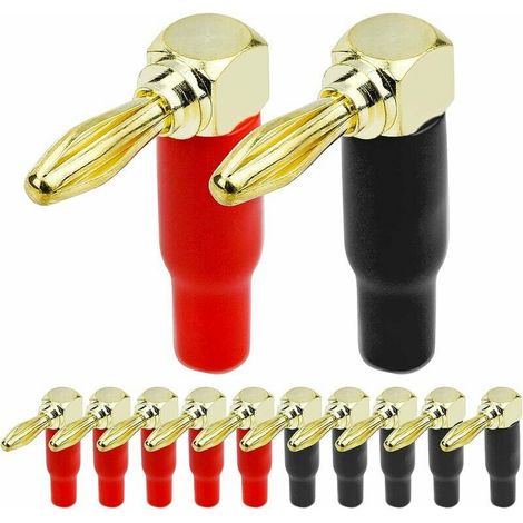 KZQ 12 Pcs 90 Degree Banana Plugs, 4mm L-Shaped Gold Plated Pure Copper Banana Connectors for Speaker Cable, Audio/Video Receivers, Amplifiers (1/4)