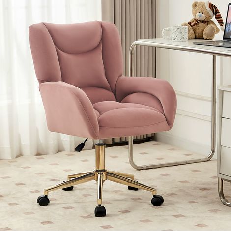 Full KD Velvet Stoffmaterial Höhenverstellbarer Drehstuhl für das Home-Office im Innenbereich mit goldenen Beinen, Pink (1/5)