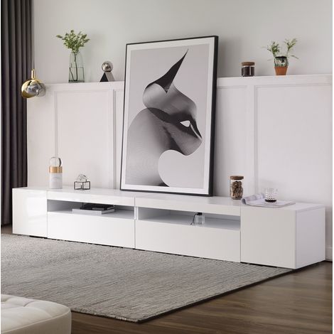 Meuble TV 240x38.5x35.5 cm blanc en MDF avec éclairage LED variable (1/5)