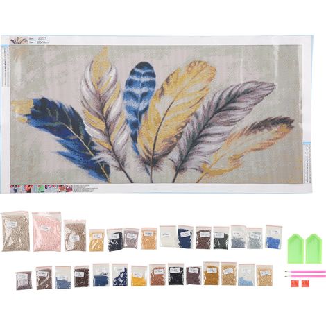 Peinture Strass Perles Rondes Toile Motif Plume Décoration Murale Maison DIY (1/5)