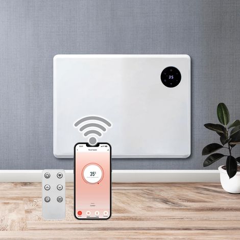 Purus 1000W WIFI Electric Radiator Panel Heater White Wall Mounted or Floor Standing Bathroom Safe Timer and Thermostat (1/5)