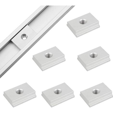 Paquete de 6 tuercas con ranura en T, tuercas deslizantes M6, sujetadores de aleación de aluminio con ranura en T, adecuados para tornillos de herramientas de carpintería. (1/4)