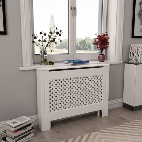 vidaXL Copertura per Radiatore Bianca 112x19x81,5 cm in MDF (1/5)
