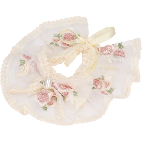 Collier pour chat avec broderie florale, bavoir en dentelle, écharpe ajustable pour chaton, décoration mignonne pour chat - Rose M (1/5)