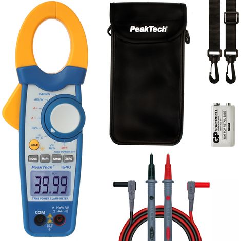 Pince ampèremétrique True RMS 1000A AC DC et multimètre numérique 4000 Counts avec testeur de continuité - CAT III 600V, 1 pièce, P 1640, bleu, jaune, blanc